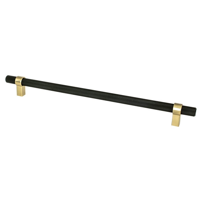Berenson 5059-455MDB-P Radial Reign 12 inch CC Matte Black Bar and Modern Brushed Gold Posts Appliance Pull Matte Black and Modern Brushed Gold
