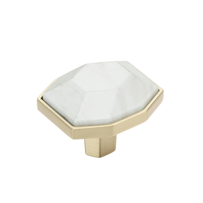 Amerock BP36638MWBBZ Carrione 1-5/8 inch (41mm) Length Marble White/Golden Champagne Cabinet Knob