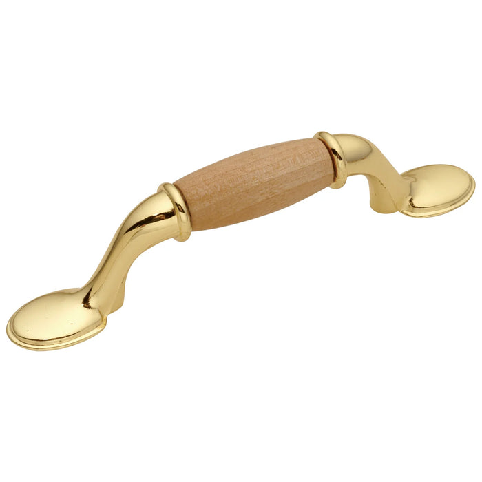 Hickory Hardware P794-NM Woodgrain Collection Pull 3 Inch (76mm) Center to Center Polished Brass & Natural Maple Finish