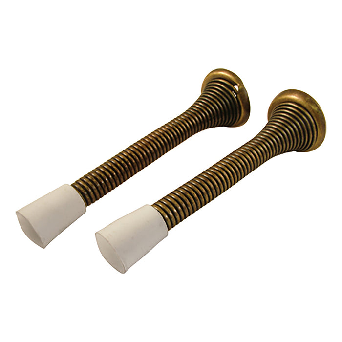 Hickory Hardware PBH0225 Door Stops Collection Spring Door Stop 3-1/4 Inch (83mm) Antique Brass Finish (2 Pack)