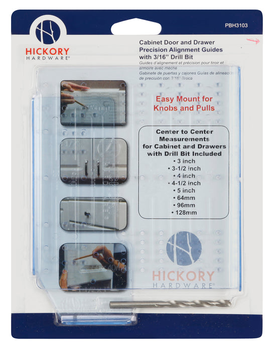 Hickory Hardware PBH3103 Mounting Templates Collection Cabinet Door/Drawer Hardware Precision Alignment/Mounting Guides Clear Blue Finish Includes 3/16 Inch (5mm) Drill Bit