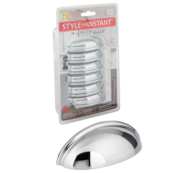 Elements 2981PC-R Retail Pack Hardware Retail Pack Hardware 3" (76mm) Center-to-Center Cup/Bin Pull Polished Chrome