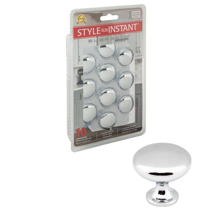 Elements 3910-PC-R Retail Pack Hardware Retail Pack Hardware 1-3/16" (30mm) Diameter Mushroom Knob Polished Chrome
