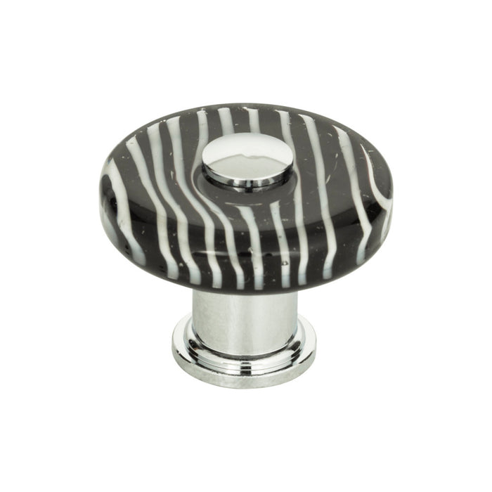 Atlas Homewares 3224-CH Dream Glass Zebra Glass 1 1/2in (38mm) Diameter Round Knob Polished Chrome - KnobDepot