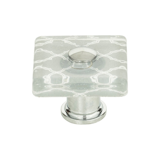 Atlas Homewares 3234-CH Dream Glass Quatrefoil Glass 1 1/2in (38mm) Length Square Knob Polished Chrome - KnobDepot