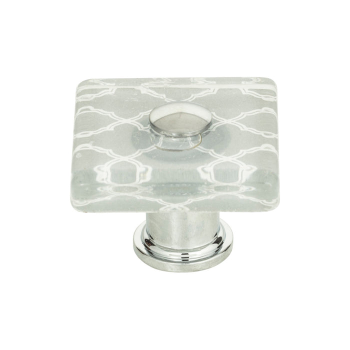 Atlas Homewares 3234-CH Dream Glass Quatrefoil Glass 1 1/2in (38mm) Length Square Knob Polished Chrome - KnobDepot