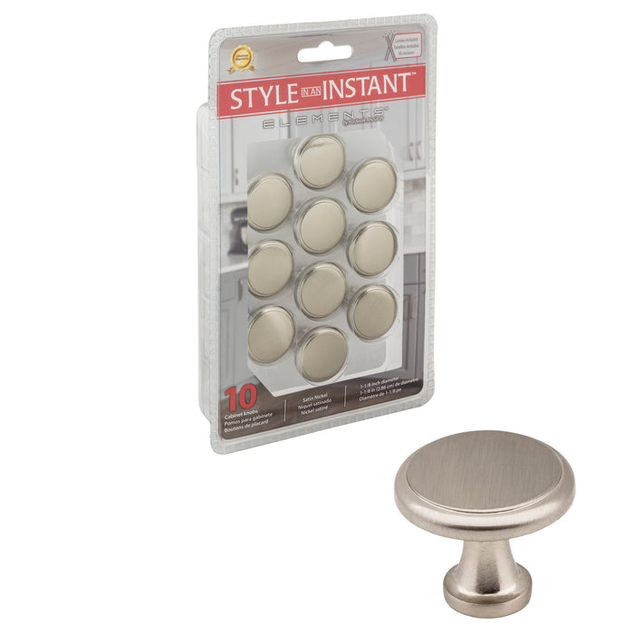 Elements 3970-SN-R Retail Pack Hardware Retail Pack Hardware 1-3/16" (30mm) Diameter Mushroom Knob Satin Nickel
