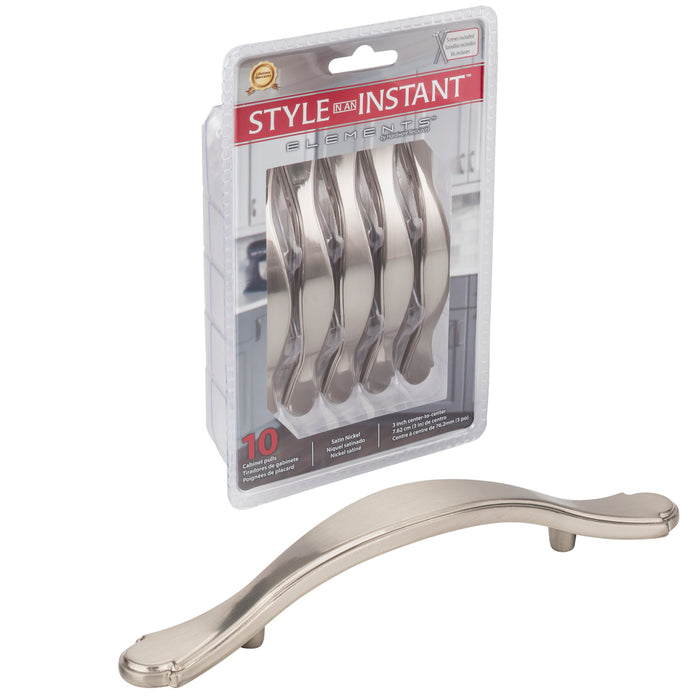 Elements 3108SN-R Retail Pack Hardware Retail Pack Hardware 3" (76mm) Center-to-Center Bar Pull Satin Nickel