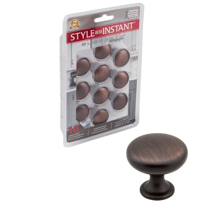 Elements 3910-DBAC-R Retail Pack Hardware Retail Pack Hardware 1-3/16" (30mm) Diameter Mushroom Knob Brushed Oil Rubbed Bronze