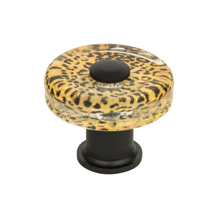 Atlas Homewares 3231-BL Dream Glass Cheetah Glass 1 1/2in (38mm) Diameter Round Knob Matte Black - KnobDepot