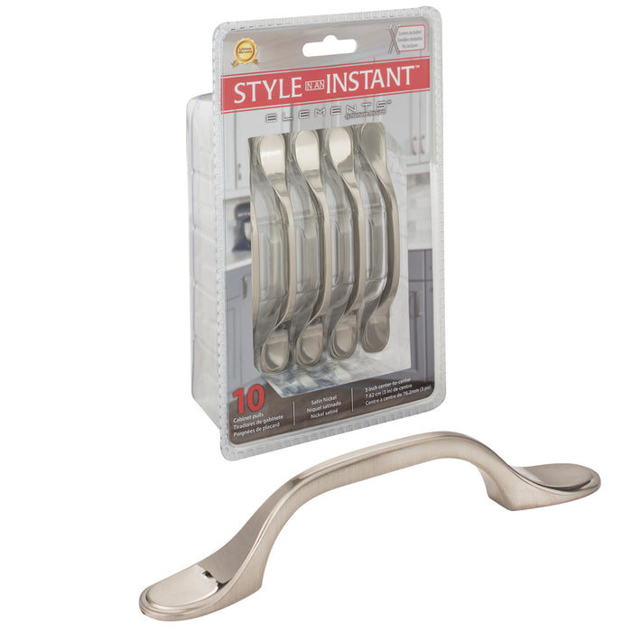 Elements 254-3SN-R Retail Pack Hardware Retail Pack Hardware 3" (76mm) Center-to-Center Bar Pull Satin Nickel