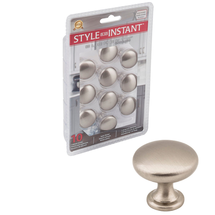 Elements 3910-SN-R Retail Pack Hardware Retail Pack Hardware 1-3/16" (30mm) Diameter Mushroom Knob Satin Nickel