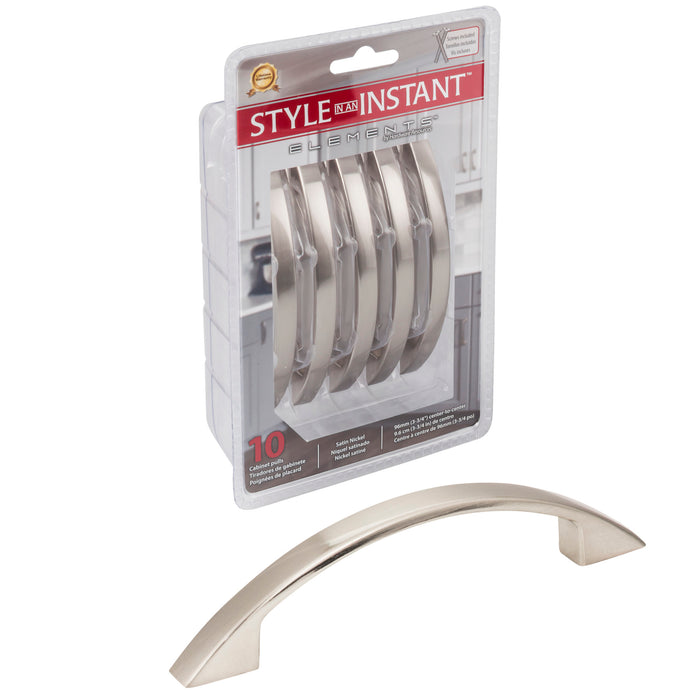 Elements 8004-SN-R Retail Pack Hardware Retail Pack Hardware (96mm) Center-to-Center Arch Pull Satin Nickel