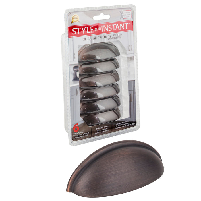 Elements 2981DBAC-R Retail Pack Hardware Retail Pack Hardware 3" (76mm) Center-to-Center Cup/Bin Pull Brushed Oil Rubbed Bronze