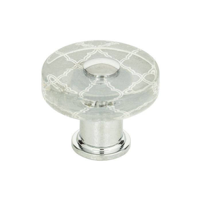 Atlas Homewares 3233-CH Dream Glass Quatrefoil Glass 1 1/2in (38mm) Diameter Round Knob Polished Chrome - KnobDepot