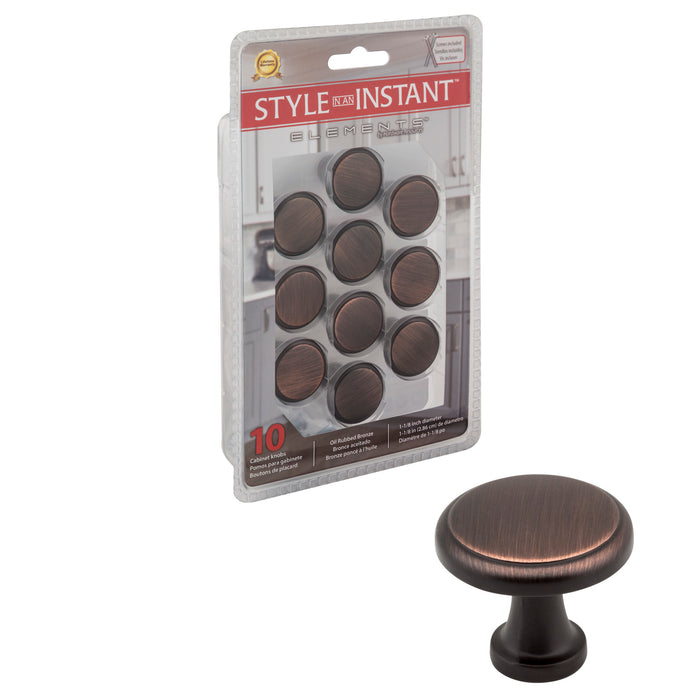 Elements 3970-DBAC-R Retail Pack Hardware Retail Pack Hardware 1-3/16" (30mm) Diameter Mushroom Knob Brushed Oil Rubbed Bronze